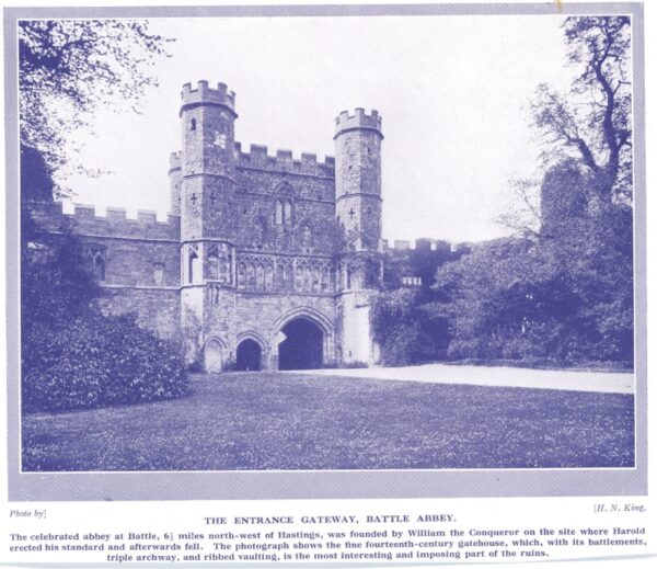 Vintage Print of Battle Abbey Gateway – Historic 14th-Century Architecture, Mounted c.1940
