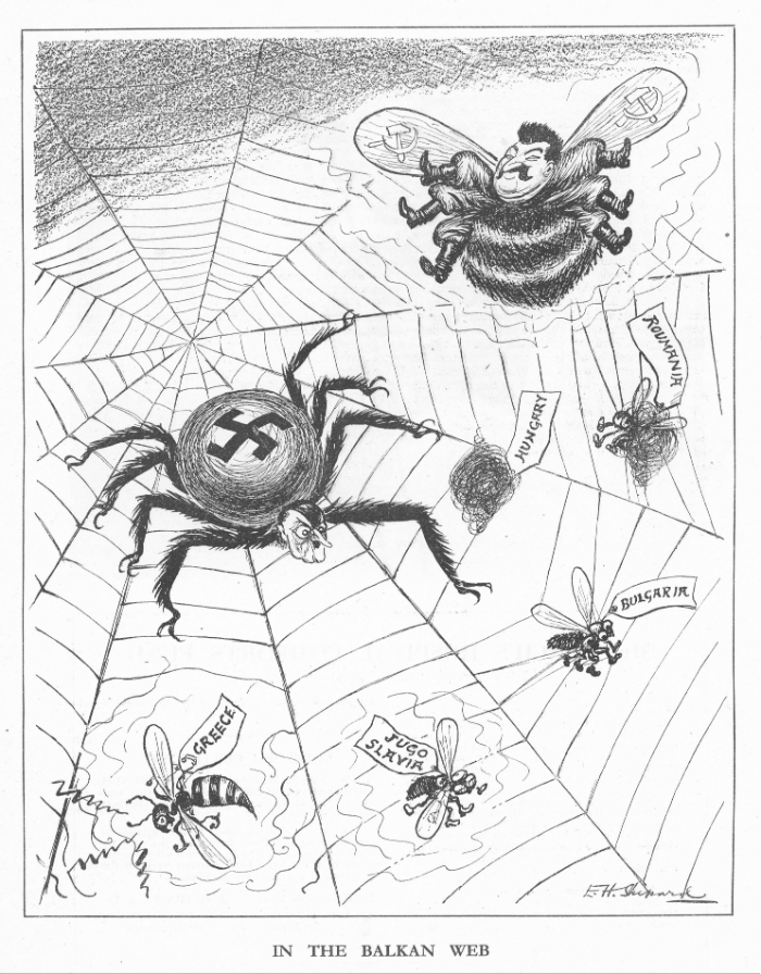 1941 Vintage Punch Magazine Cartoon – “In the Balkan Web” by E.H. Shepard