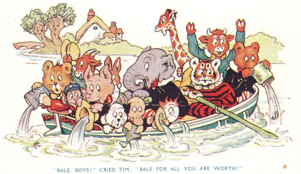 1925 “Bale, Boys!” – Vintage Animal Boat Adventure Print from a Children’s Story