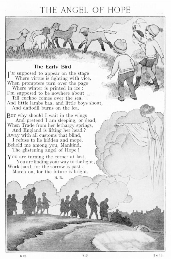 Vintage 1923 Inspirational Print – “The Angel of Hope” – Illustrated Poem “The Early Bird”