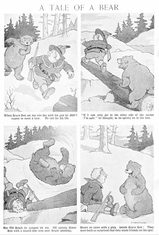 Vintage 1923 Children’s Print – “A Tale of a Bear” by R. Schindler – Mounted Storybook Illustration (Approx. 14 x 22 cm)