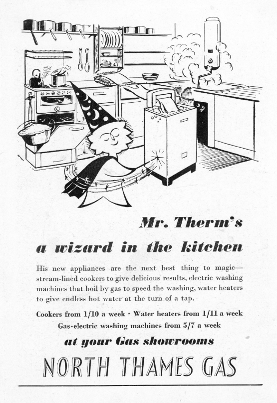 Mr. Therm – A Wizard in the Kitchen! Original 1950s North Thames Gas Vintage Advert
