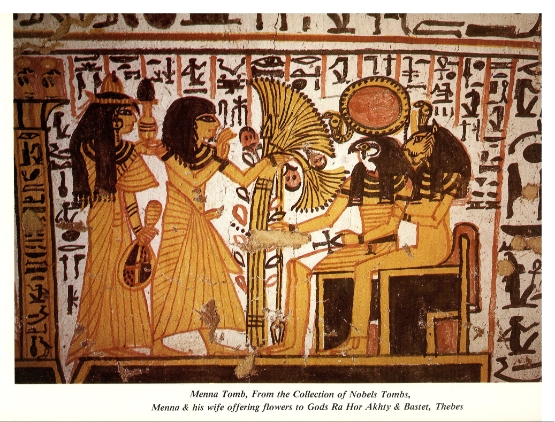 Menna Tomb – Offering Flowers to Ra-Horakhty and Bastet, Thebes