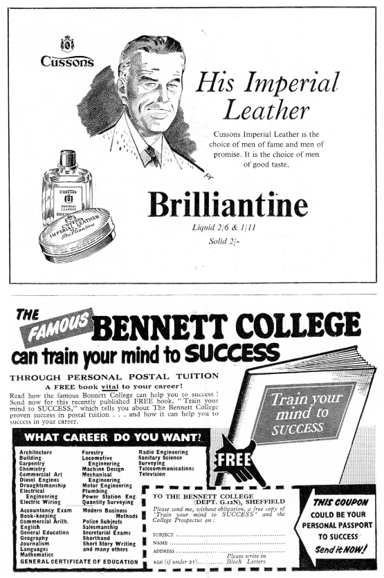 Original 1957 Vintage Advertisement – Cussons Imperial Leather & Bennett College “Train Your Mind to Success” – Mounted 15 x 22 cm