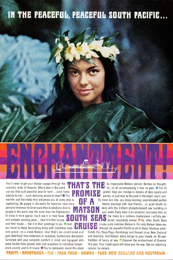1962 Vintage Matson South Seas Cruise Travel Advertisement – “Enchantment!” – Original Pacific Islands Cruise Ad – Mounted Print (17 x 24 cm)